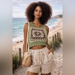 Altar’d State Crochet Granny Square Tank Top Boho Cottagecore Size S